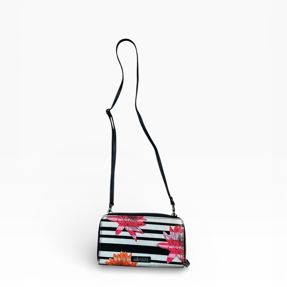 Sakroots Striped Floral Crossbody Wallet Cell Phone Purse - Picture 2 of 6